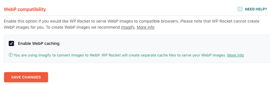 WP Rocket plugin settings